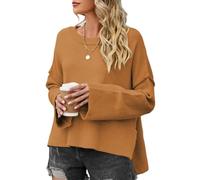 PANOZON Jersey Punto Mujer Invierno Suéteres Otoño 2024 Oversized Jumper con Cuello Redondo Mangas Acampanadas Tops Costura Suéter(Amarillo,L)