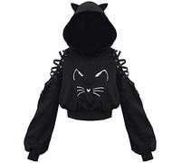 PANOZON Sudadera Corta con Capucha Orejas de Gato para Mujer Chicas Disfraz de Anime Ropa Graciosa,Oreja de Gato 2XL