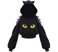 PANOZON Sudadera Corta con Capucha Orejas de Gato para Mujer Chicas Disfraz de Anime Ropa Graciosa,Ojos de Gato 2XL