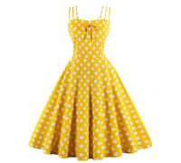 PanpanBox Retro 60s - Vestido de verano para mujer, estilo rockabilly, cintura alta, plisado, para tiempo libre, con lunares amarillo S