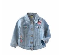 PanpanBox Vaquero Chaqueta para Niñas Bordado Flores Abrigo Bebé Jeans Jacket Casual Denim Coat 1-7 años (130 cm / 6-7 años)