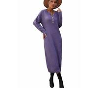 PanpanBox Vestido de punto para mujer, vestido de punto midi de cuello redondo, vestido informal, manga larga, elegante, vestido de cóctel para otoño e invierno, morado, L