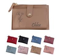 PANPANZZ Cartera Personalizada con La Flor del Mes De Nacimiento Y El Nombre, Regalo Personalizado para Pedirle A Una Amiga Que Sea Dama De Honor, Tarjetero para Damas De Honor De Cuero Vegano(Khaki)