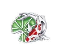 PANPOKI Colgante de plata 925 con colgante de pez lucha para pulseras | Pez de combate colorido con esmalte y circonita, hipoalergénico, diseño único, bolsa de terciopelo y paño de pulido