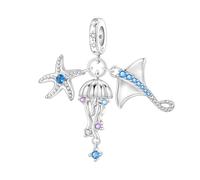 PANPOKI Colgante de plata de ley 925, diseño de animales marinos (delfín, tortuga, pescado, estrella de mar) para pulseras y collares para mujer