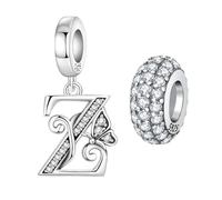 PANPOKI Paquete de 2 dijes de plata de ley 925 con diseño de mariposa y letras para pulseras y collares, colgantes colgantes con inicial del alfabeto, cuentas espaciadoras redondas, circonita cúbica