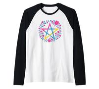 Pansexual Pentagram Wiccan Pagan Pan Pride Flag Boho Camiseta Manga Raglan
