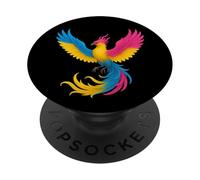 Pansexual Phoenix Bird Pan Pride Flag Rising From Ashes PopSockets PopGrip Adhesivo