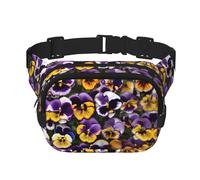 Pansy Perfection - Riñonera cuadrada con estampado de doble capa, riñonera de viaje moderna para hombres y mujeres, Negro -, Talla única