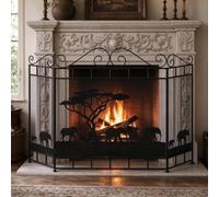 Pantalla Autoportante 3 Paneles Hierro Forjado Rejilla Antichispas | Protector Decorativo Vintage para Chimenea de Leña Interior