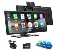 Pantalla Carplay 10.25 para Coche con Camara Frontal 2.5K y Camara De Respaldo 1080P Soporta AppIe Carplay&Android Auto Car Play Portatil Asistente Navegacion Bluetooth Mirror Link AUX Tarjeta de 64G