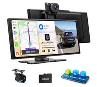 Pantalla Carplay 10.25 para Coche con Camara Frontal 2.5K y Camara De Respaldo 1080P Soporta AppIe Carplay&Android Auto Car Play Portatil Asistente Navegacion Bluetooth Mirror Link AUX Tarjeta de 64G