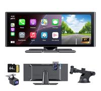 Pantalla CarPlay portátil para coche,IPS HD de 10,26 pulgadas,inalámbrica,CarPlay y Android automático,Pantalla táctil con superLink,Cámara integrada 4K,Cámara trasera 1080p,Grabación en bucle,Audio