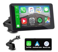 Pantalla Coche Carplay y Android Auto Inalámbrico, 7 Pulgadas Portátil Pantalla Carplay Coche Sin Instalación, Pantalla para Coche con Bluetooth, Navegador GPS, Mirror Link, Control de Voz, FM, AUX