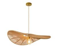 Pantalla de cuerda de cáñamo con forma de sombrero de paja, lámpara de techo tejida con base E27, lámpara colgante de estilo japonés, 1 luz, lámpara colgante tejida a mano creativa para comedor, coci