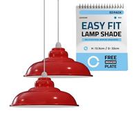 Pantalla de lámpara de techo de metal de 32 cm, paquete de 2, fácil de instalar, moderna lámpara industrial, elegante lámpara colgante para el hogar y espacios comerciales. (Rojo)