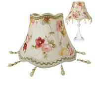 Pantalla de lámpara vintage floral con cuentas de borla, flecos de estilo boho con forma de campana victoriana de 12 pulgadas para decoración de lámpara de mesa E27 - Flecos de sombra vintage