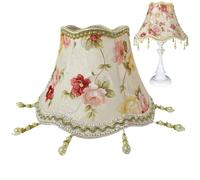 Pantalla de lámpara vintage floral con cuentas de borla, franja de estilo boho con forma de campana victoriana de 9, 8 pulgadas para decoración de lámpara de mesa E27 - Flecos de sombra vintage