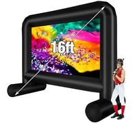 Pantalla de película inflable de 16 pies para exteriores, pantalla de proyección frontal y trasera con bolsa de transporte para cine en el patio trasero