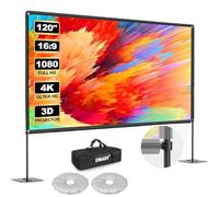 Pantalla de Proyección con Soporte, EMART 120 Pulgadas Plegable Pantalla 16:9 HD 4K para Interiores y Exteriores Incluye Bolsa Transporte y Base Resistente para Jardines, Fiestas y Cine en Casa
