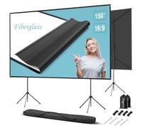 Pantalla de Proyección Exterior con Soporte, 150 Pulgadas 16:9, Pantalla de Proyector Portátiles, Fibra de Vidrio de Alto Factor de Ganancia, Respaldo Resistente, para Fiestas de Jardín, Cine en Casa.