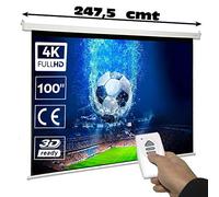 Pantalla de proyeccion motorizada 100" 16:9, cajetin de Acero Lacado en Blanco, Pantalla para proyector electrica con Mando inalambrico, Auto Enrollable, Compatible con 4K (100 Pulgadas 16:9)