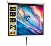 Homcom pantalla de proyector manual 100 pulgadas, pantalla de proyección, formato 4:3/16:9, para interior y exterior, cine en casa, oficina, patio, 203x152 cm, blanco