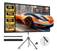 Pantalla de proyector con soporte, 100 pulgadas, interior/exterior, 16:9, pantalla de PVC 4K HD con ganancia de 1.5, 2 en 1 para teatro en el patio trasero y colgar en la pared, incluye bolsa de