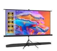 SCREENMAX Pantalla de proyector para exteriores con trípode de soporte, pantalla de proyector portátil para interiores, pantalla de proyección ajustable 16:9 de 80 pulgadas con bolsa de transporte