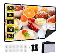 Pantalla de proyector plegable de 100 pulgadas, XINLEMY 4K 16:9, antiarrugas, portátil, lavable, parte trasera negra, absorbe la luz, pantallas de películas para cine en casa, patio, interior y