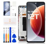 Pantalla de repuesto para Xiaomi 12T LCD para Xiaomi 12T Pro Display Digitizer 22081212UG, 22081212G, montaje de pantalla táctil con herramientas de reparación (negro con marco)
