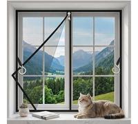 Pantalla de ventana ajustable, malla mosquitera autoadhesiva, cremallera reforzada, tamaños multicolores(Black,120x130cm)