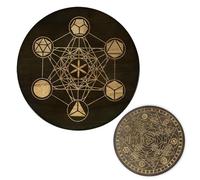 Pantalla decorativa de cristals: mesa de altar Wicca, cubo de metatrón de madera, rejilla de cristals de planchette de madera, calendario de disco ritual decorativo, tabla de meditación tallada en mad