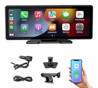 Pantalla Estéreo Portátil para Coche de 10,3'' HD IPS con Android Auto y Apple CarPlay Inalámbricos, Transmisor FM Bluetooth, 7V-32V para Camiones y Furgonetas