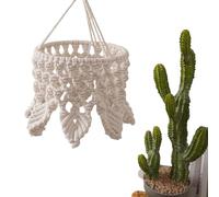 Pantalla Estilo Bohemio - Cuerda de algodón natural 35x30cm | decoración boho tejida a mano | elegante colgante de luz artesanal vintage | para sala de estar dormitorio infantil terraza biblio