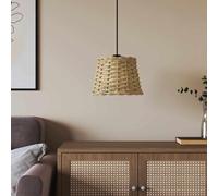 Pantalla marrón Ø20 x 15 cm mimbre con soporte de hierro para lámpara | Hecho a mano de mimbre trenzado, marco de hierro lacado, natural, cálido, decorativo, versátil