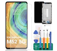 Pantalla OLED para Samsung M52 5G de repuesto para Samsung Galaxy M52 5G, pantalla LCD para digitalizador LCD SM-M526B, montaje de pantalla táctil de repuesto con marco (con función de huellas