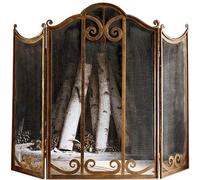 Pantalla plegable de 3 paneles para chimenea, protector de chispas de hierro forjado con acabado de latón antiguo, escudo térmico independiente para sala de estar, estufa de leña, parrilla al aire