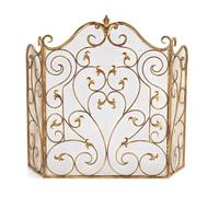 Pantalla protectora grande para chimenea, Mampara metálica for chimenea con diseño hueco, malla de seguridad tres pliegues, varios tamaños(L)