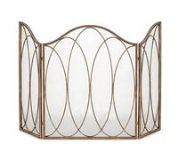 Pantalla protectora grande para chimenea, Mampara metálica for chimenea de 3 paneles, independiente, for interior y exterior, color dorado, 80 x 66 cm