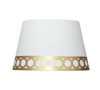 Pantalla sobremesa blanca y oro E14, 25x20x15 cm, ideal para decorar y proporcionar luz ambiental en espacios internos.