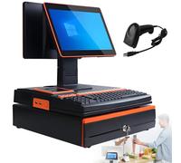 Pantalla táctil de 15,6 pulgadas, caja registradora, teclado, impresora integrada de 58 mm, ordenador TPV, punto de venta para fábricas, caja registradora para empresas y negocios Orange-DualScreen