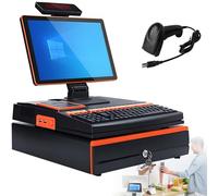 Pantalla táctil de 15,6 pulgadas, caja registradora, teclado, impresora integrada de 58 mm, ordenador TPV, punto de venta para fábricas, caja registradora para empresas y negocios Orange-SingleScreen