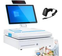 Pantalla táctil de 15,6 pulgadas, caja registradora, teclado, impresora integrada de 58 mm, ordenador TPV, punto de venta para fábricas, caja registradora para empresas y negocios White-SingleScreen