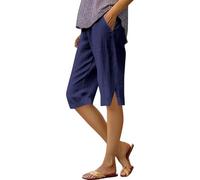 Pantalón 3/4 para mujer de verano, ligero, de lino, pantalones de pierna recta, de longitud hasta la rodilla, pantalón de playa, jogging, de ocio, baggy, pantalones al aire libre, pantalones de