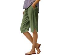 Pantalón 3/4 para mujer, verano, ligero, de lino, pantalones de rodilla, pantalón de playa, pantalón de jogging, pantalón de ocio, pantalón baggy, pantalón de exterior, pantalón de senderismo, pierna