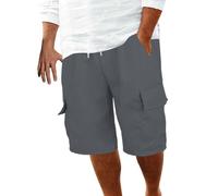 Pantalón a rayas para hombre - Pantalón corto de lino transpirable para hombre, de algodón, chic y cómodo, holgado, informal, de corte holgado, color sólido, pantalones de exterior ligeros, gris, M
