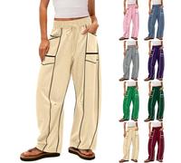Pantalón ancho fluido para mujer, cintura elástica, pantalones holgados para mujer, talla grande, Slacks con cordón de sujeción Trouser con bolsillos Loungewear Cartera sudadera Montar Baggy Piernas