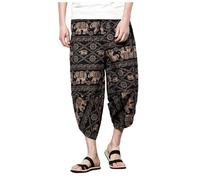 Pantalón ancho hombre kimono japonés algodón lino 7/8 pantalones harem impreso cintura elástica cordón tejido ligero transpirable secado rápido corte suelto para playa correr vacaciones, café, XXL
