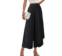 Pantalón Ancho Mujer,Pantalones De Pierna Ancha De Gasa Para Mujer, Pantalones Palazzo De Cintura Media Elástica Sólida, Pantalones Culottes Plisados Elegantes Y Fluidos, Pantalones Cortos Li